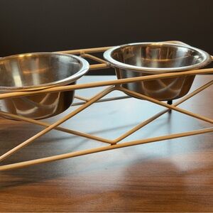 Stainless Steel Double Pet Bowl with White Stand